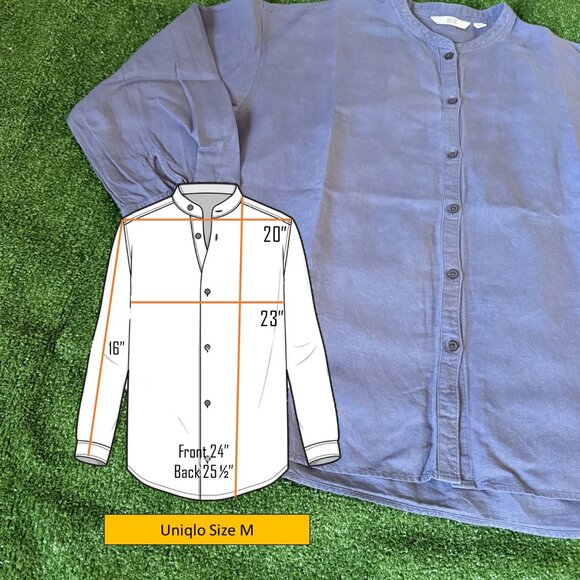 Uniqlo Women's Button Front Linen-Blend Band Collar 3/4-Sleeve Gray Shirt Size M - Picture 2 of 11